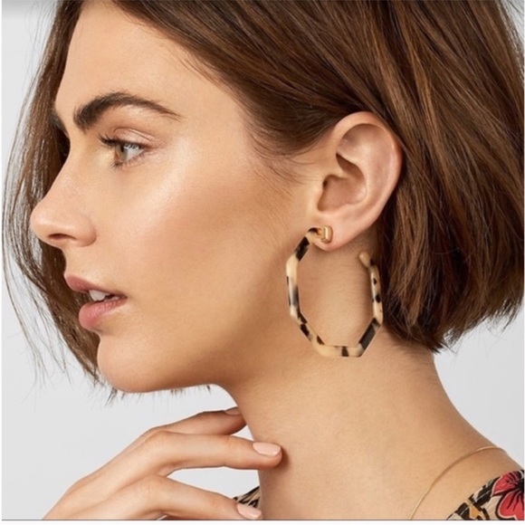 BaubleBar Hexagon Tortoise Shell Hoop Earrings - Picture 2 of 4